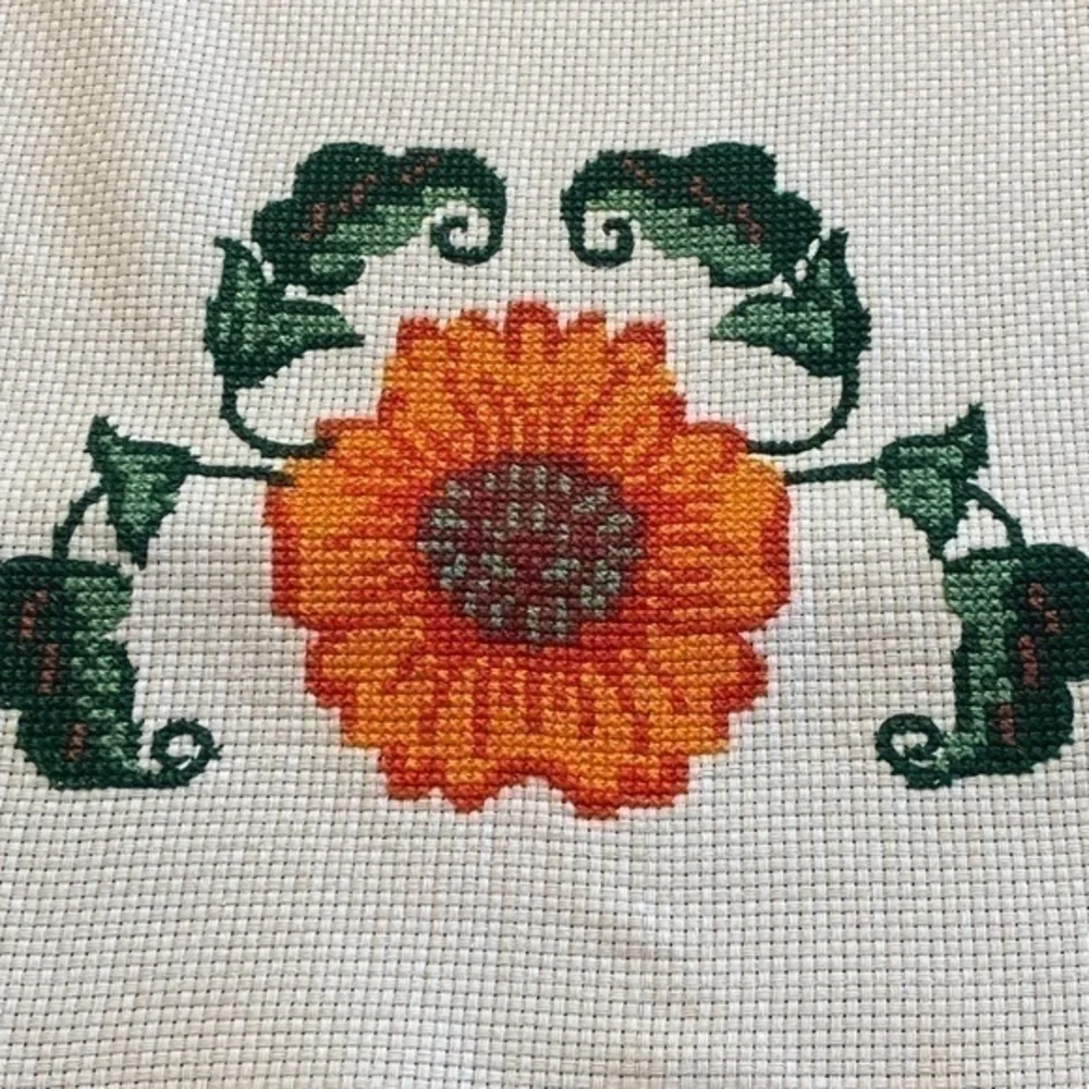 Vintage Handmade Count Cross Stitch Table Runner Table Topper